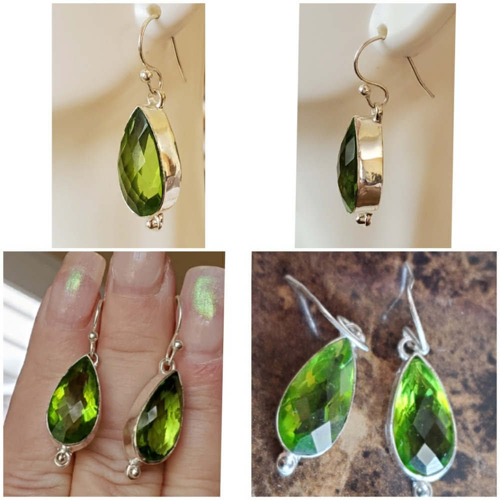Genuine 14cttw Faceted Peridot Earrings 1.10" long - Picture 3 of 5